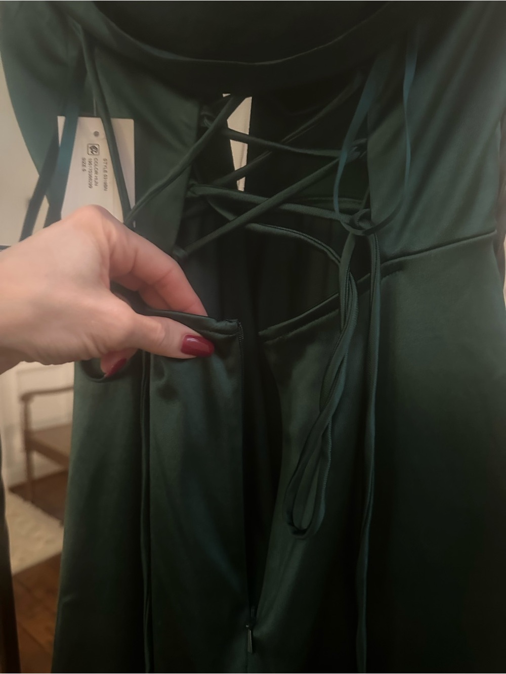 Macy's Strapless Forest Green Satin Prom Gown - Picture 5 of 8